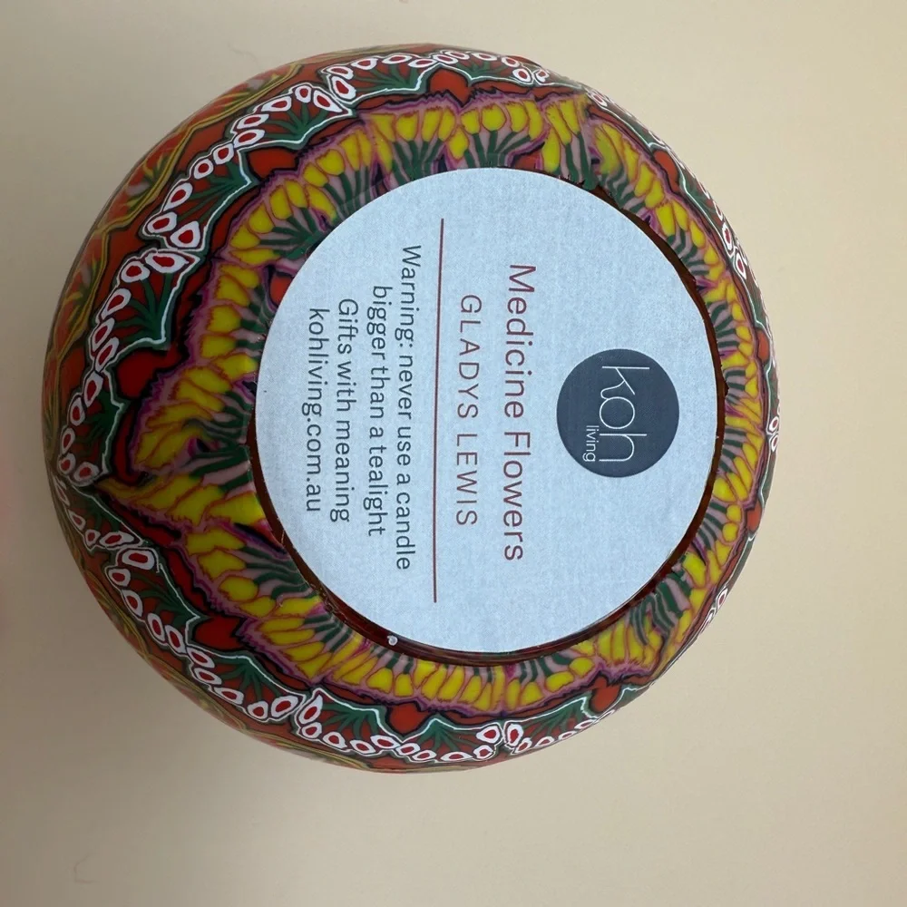 Tea Light candle holder. Australian Aboriginal vibrant boho design